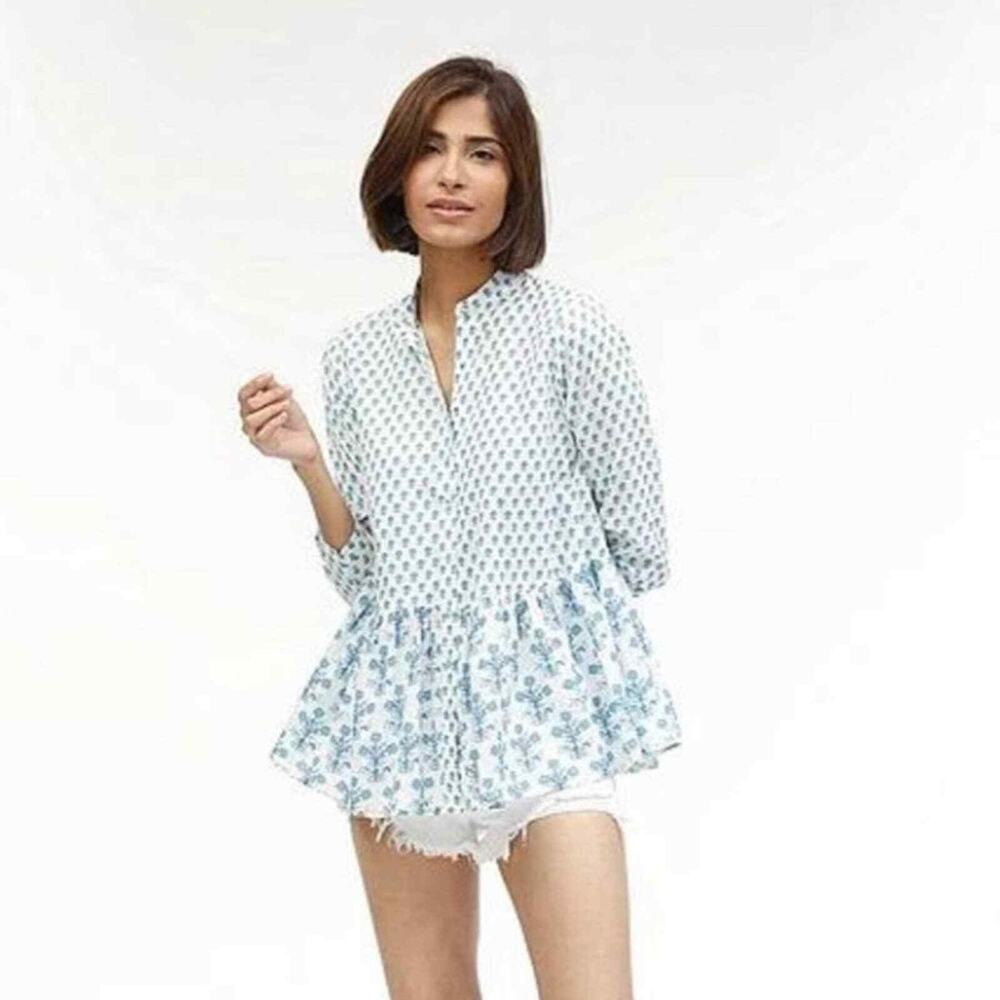 ANTHROPOLOGIE NWT Ro's Garden Brooklyn Pauline Ruffle Hem Top Size XS